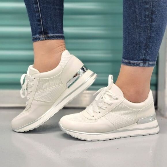 Sports Women's Lace-up White Sneakers - Picture 2 of 5